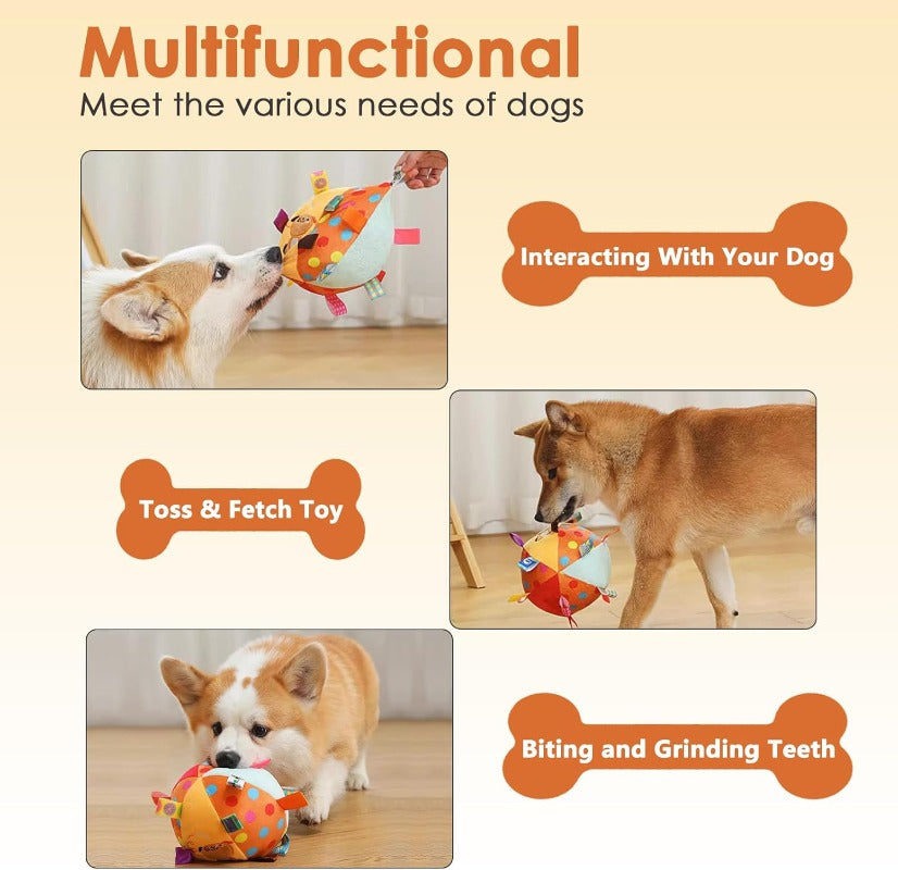 Plush Tug-and-Squeak Dog Ball
